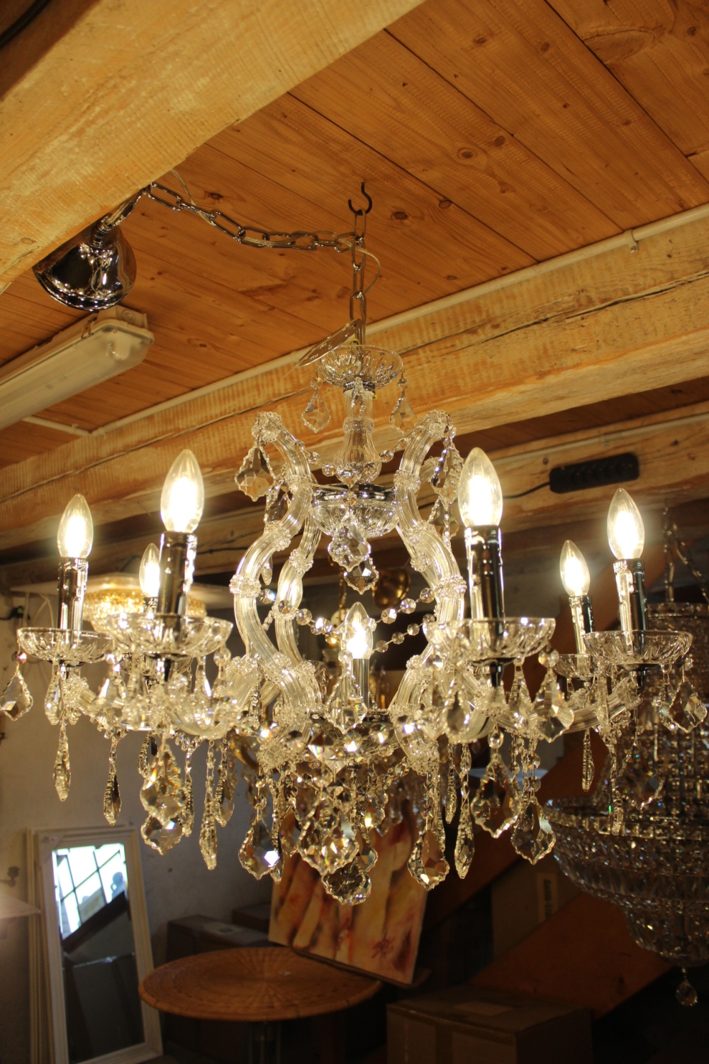 Kronleuchter Bleikristall Maria Theresia Silber 65cm + Kette 9 Lichter / Einzelstück