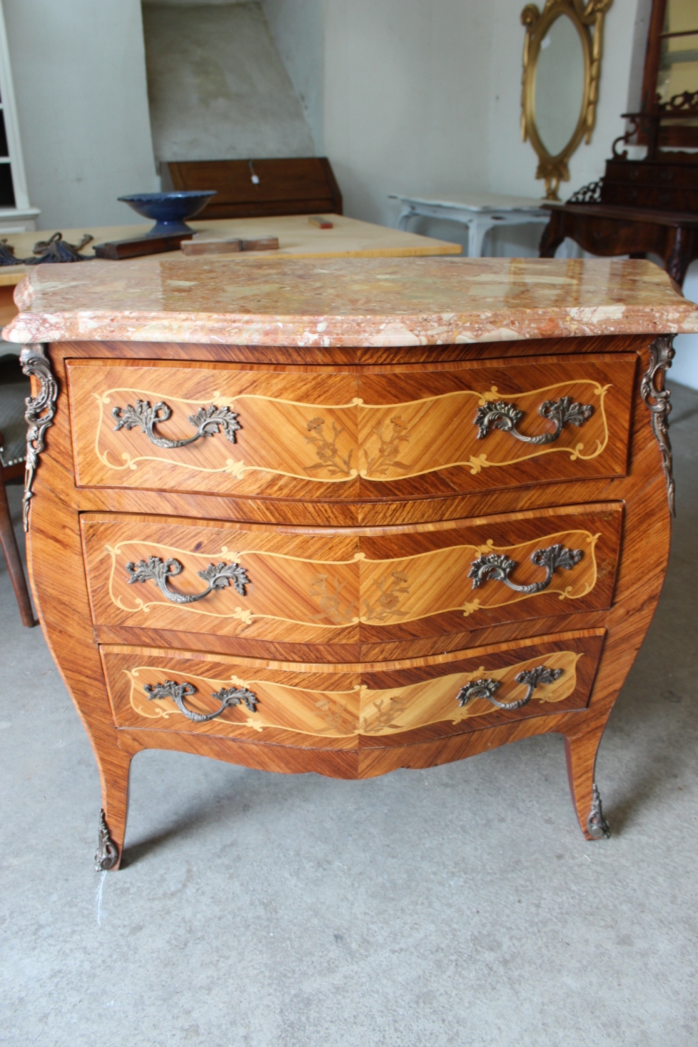 Kommode, Stil-Barockkommode, 3 Schubladen / furniert