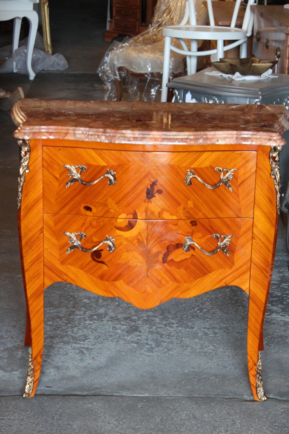 Kommode, Stil-Barockkommode 2 Schubladen / furniert